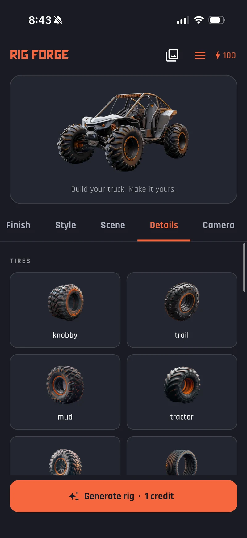 Compact RigForge studio on iPhone.